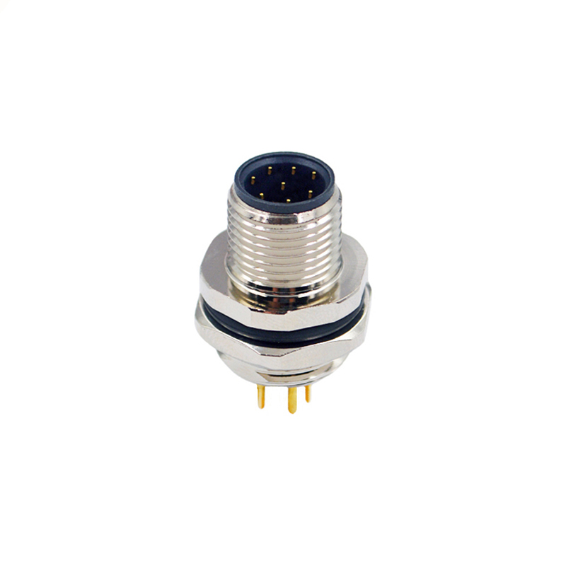 M12 8pins A code male straight rear panel mount connector PG9 thread,unshielded,insert,brass with nickel plated shell